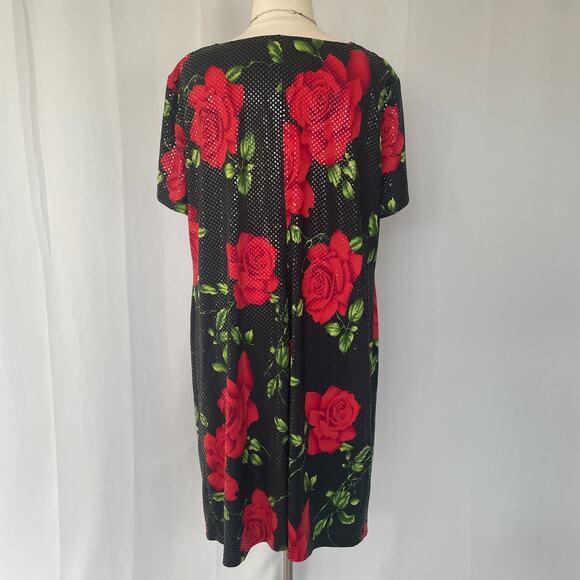 Vintage Midi Dress Plus Size 2XL 3XL Black Red Rose Floral Sparkle Romantic Y2K - Picture 9 of 15